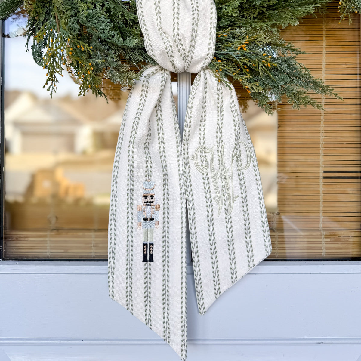 Sage Heirloom Stripe Wreath Sash