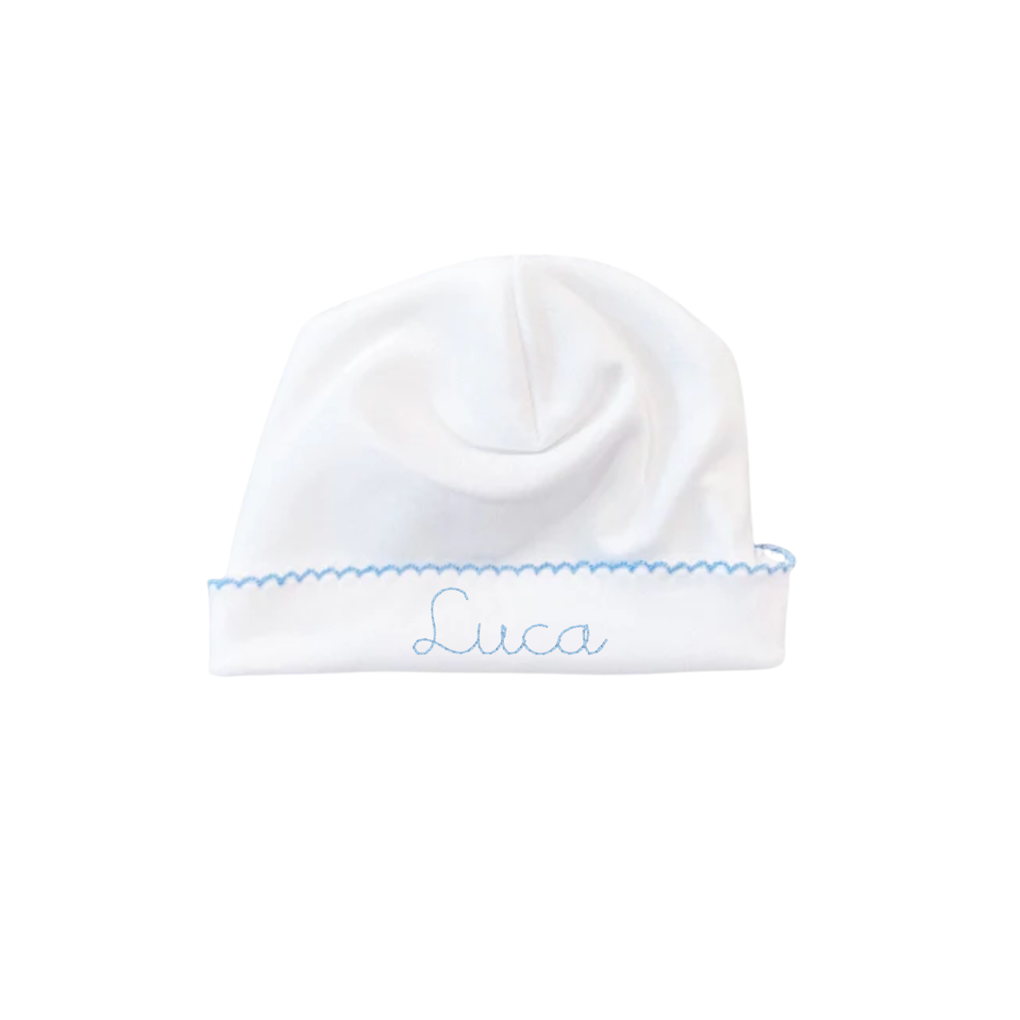 White w/ Blue Picot Trim Hat