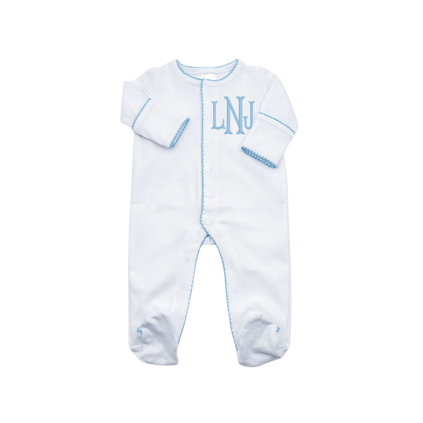White w/ Blue Picot Trim Footie