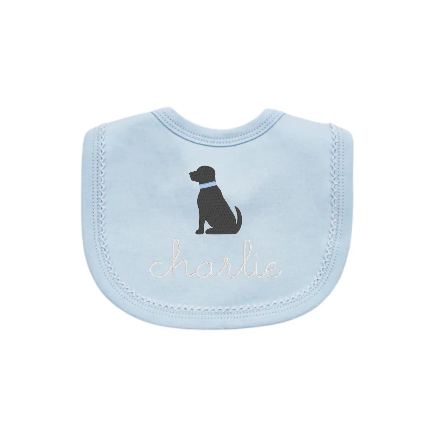 Blue w/ White Picot Trim Bib