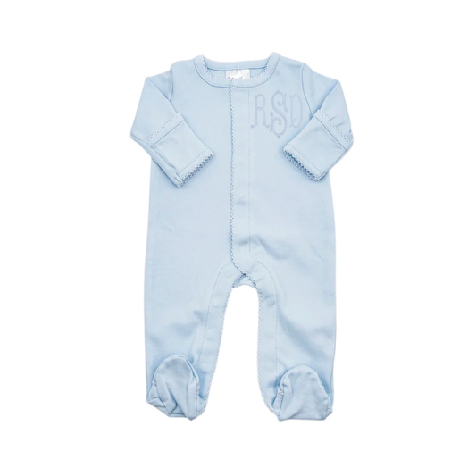 Blue w/ White Picot Trim Footie