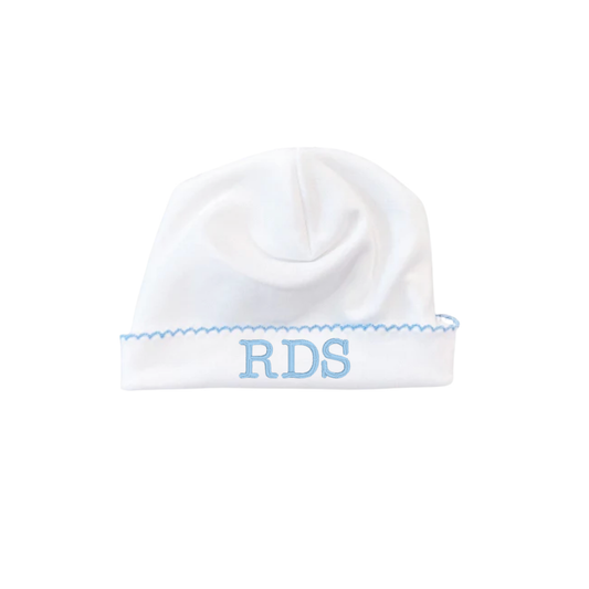White w/ Blue Picot Trim Hat