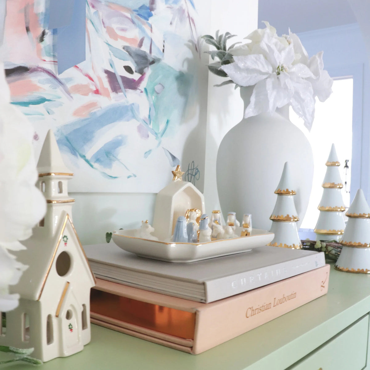 Ivory Christmas Village 3-Piece Set with 22K Gold Accents
