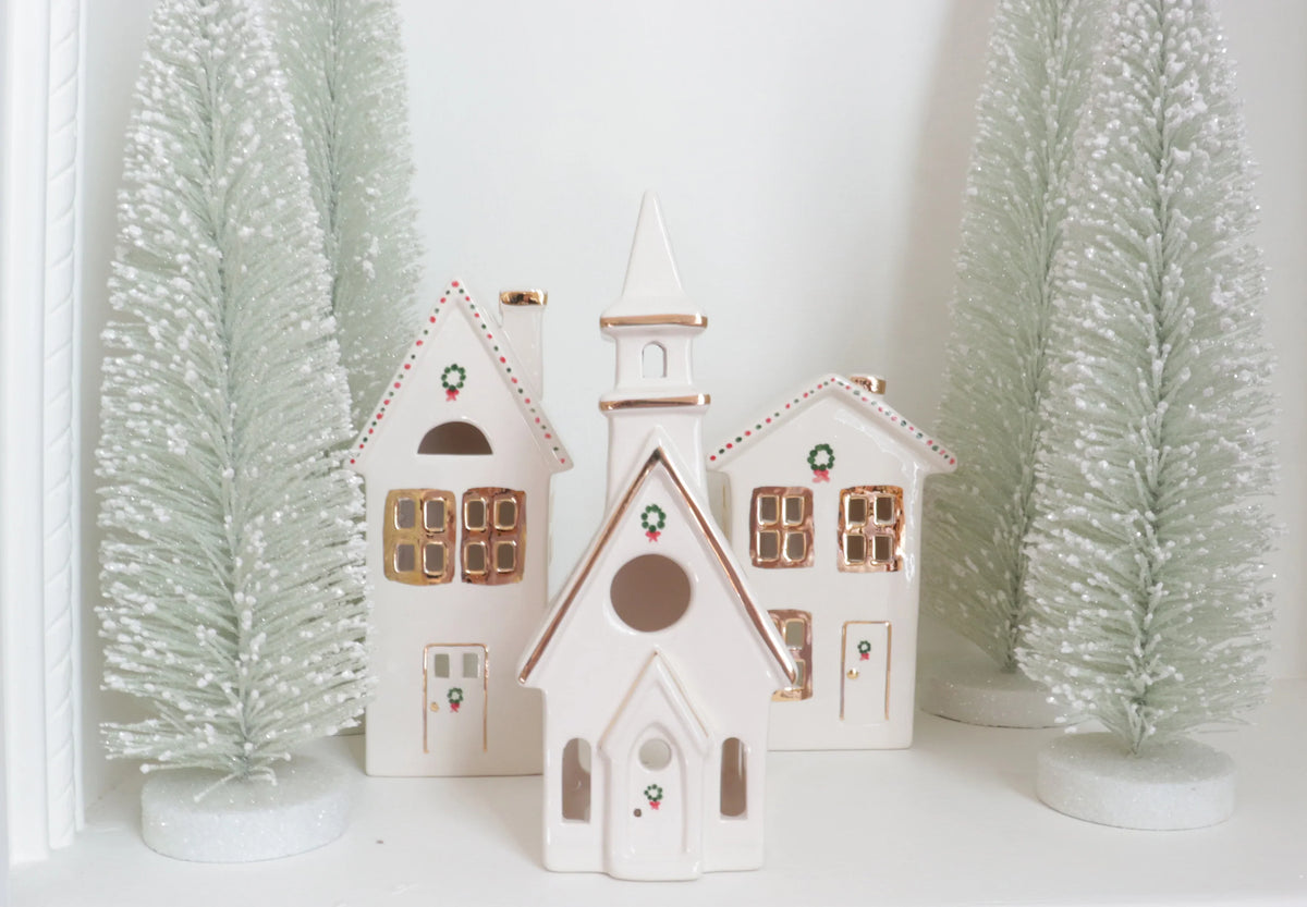 Ivory Christmas Village 3-Piece Set with 22K Gold Accents