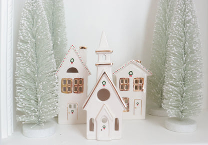Ivory Christmas Village 3-Piece Set with 22K Gold Accents