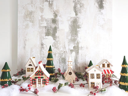 Ivory Christmas Village 3-Piece Set with 22K Gold Accents